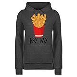 Sprüche Statement mit Spruch - Fry Day - Pommes Frites - XS - Anthrazit meliert - Hoodie Damen Pommes - JH001F - Damen Hoodie und Kapuzenpullover für F