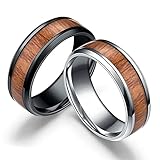 Aotiwe Paare Eheringe Silber Schwarz Ringe Holzmuster, Rostfreier Stahl Damen 65 (20.7) & Herren 60 (19.1)