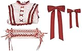 YYCHER Cosplay Kuh Print Langarm Lolita Kleid Matrosenkragen Kleid Kostüm Cosplay Frauen Prinzessin Geschenk (Farbe: mehrfarbig, Größe: XS) (Farbe: komplettes Set, Größe: 3XL)