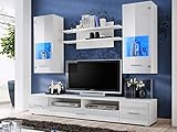 KRYSPOL Wohnwand Reno Anbauwand, Wohnzimmer-Set, Modern Design (Weiß Matt/Weiß Glanz)