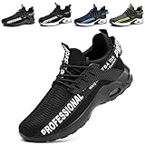 TBNOI Sicherheitsschuhe Herren Damen S3 Luftkissen Arbeitsschuhe Leicht Sportlich rutschfest Schutzschuhe Dämpfung Stahlkappenschuhe,black45