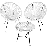 TecTake 800730 2er Set Acapulco Garten Stuhl mit Tisch, Lounge Sessel im Retro Design, Indoor und Outdoor, pflegeleicht, Relaxsessel zum gemütlichen Sitzen - Diverse Farben - (Weiß | Nr. 403308)