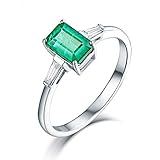 ANAZOZ Echtschmuck Damen Ring 18 Karat 750 Weißgold 0.84 Karat Smaragd 0.2 Karat Diamant Trauring Damen Solitärring Größe 57 (18.1) AN0866