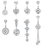 YADOCA 8 StÜCke Edelstahl bauchnabel Piercing 14G CZ Intarsien Anhänger Navel Ringe Bauch Piercing Set Gebogene Nabel Körperschmuck Piercing FÜR Damen M