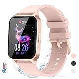 Smartwatch Damen Herren Fitnessuhr 1.69zoll Smart Watch IP68 Wasserdicht Fitness Tracker Uhr mit Schrittzähler Temperatur Pulsuhr, Sportuhr 24 Sportmodi Schlafmonitor für Android iOS (Rosa)