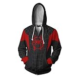 Zhangjianwangluokeji Miles Morales Kostüm Halloween-Spiel Cosplay Zip Up Hoodie Jacke (XX-Large, Schwarz)