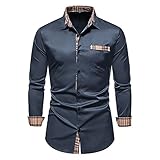Chejarity Herren Hemd Elastisch Slim Fit für Freizeit Business Hochzeit Reine Farbe Langarmhemd Bügelleicht Button-down Herrenhemden mit T