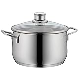 WMF Diadem Plus Kochtopf groß 20cm hoch, Fleischtopf Induktion 3,7l, Glasdeckel, Cromargan Edelstahl poliert, unb