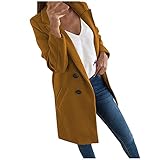 LEBABA Damen Langarm Elegant Trenchcoat Zweireihiger Revers Mantel Knöpfe Langer Mantel Outwear Casual Übergangsjacke, coffee, 52