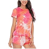 Damen Sexy Tie-Dyed Sets Wear Lounge Wear Home Sleep Set Casual O-Neck Soft Home Women Fashion T-Shirt Dress Nachtwäsche, rose, 48