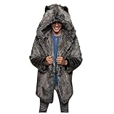 Raopuzi Herren Mantel Wintermantel Pelzmantel Mit Kapuze Kunstfell Warm Gefüttert Winterjacke Kunstpelz Cardigan Fellmantel Jacke Dicke Steppjacke Winter Kunstlederjacke Trenchcoat (Grau, M)