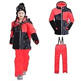 Amacigana Jungen Skijacke Hose Winddichter Schneeanzug Wasserdichter 2-teiliger Schneeanzug Mädchen Unisex (A2,M)