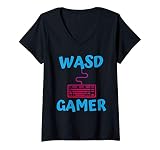 Damen WASD Gamer Qwerty PC Gaming Keyboard Gift For Gamers T-Shirt mit V