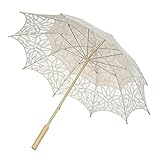 Elegante Spitze Regenschirm Baumwolle bestickte Elfenbein Spitze Regenschirm Gestickter Regenschirm Regenschirm Braut Hochzeitszubehör (Color : Beige)