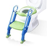 AD0VEL Töpfchentrainer Kinder-Töpfchen Toilettensitz Trainer Sitz für Kinder Toiletten Training mit Leiter/Treppe, Rutschfest stabil klappbar und höhenverstellbar für 1-7 jährige Kids Blau und Grü