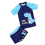 Kinder Junge Badeanzug Bademode Zweiteiliger Kurzarm UV-Schutz Bade-Set T-Shirt Badeshorts mit Badekappe (Blue, 134-140CM)