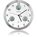 Bresser Funkuhr Wanduhr MyTime io, 30 cm große Wanduhr mit geräuschlosem Funkuhrwerk mit Innen- und Außentemperatur + Luftfeuchtigkeitsanzeige, inklusive Funkaußensender, Weiß