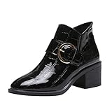 Damen Herbst Winter Stiefel Damen Knöchelmaserung Mode Winter Schnalle Laubsägearbeit Fersen Spitz Retro Stiefel Wild Basic Jeden Tag Warm Winter Schuhe（Schwarz，38）