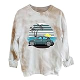 Niedliche Retro Auto Drucken Weihnachts Pulli Damen, Langarm Weihnachts Rundhals Sweatshirt für Damen, Stilvoll Kapuzenpullover Xmas Pulli S