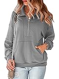 AQOTHES Damen Casual Half Zip Up Pullover Sweatshirts Mode Lose Uni Langarm Tops mit Taschen, Grau, M