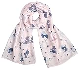 thb Richter XXL Langer Schal mit Katzen Muster Tuch Scarf Katze Cats Cat Halstuch Schals und Tücher mit kurzen Fransen (Katze - 2 / Schal - Rosa)