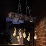 ZMH Vintage Pendelleuchte esstisch Industrial Hängelampe aus Holz 6-Flammige Hängeleuchte Retro 80CM Esszimmerlampe Holzbalken E27 Retro Pendellampe für Wohnzimmer Küche Bar Restaurant - Ohne B