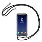 AROYI Handykette Handyhülle kompatibel mit Samsung Galaxy S8 Hülle mit Kordel zum Umhängen Necklace Hülle mit Band Schutzhülle Transparent Silikon Acryl Case Schwarz Silb