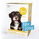 Mr. Fred- Hundefutter nass | Super Premium Nassfutter für Hunde | 10 x 200g | Lebensmittelqualität | Huhn mit Reis | wiederverschließb