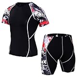 JinFZ Sportshirt Herren Set Sport Casual Atmungsaktiv Leicht Cool Herren Laufshirt Schnelltrocknend Fitness Sommer Herren Kurzarm Und Kurze Hose 2-Teiliges Set B-Red2 M