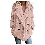 GFGHH Damen Casual Mantel Faux Revers Lange Ärmel Outwear Vordere Leistentaschen Zweireihig Coat Frauen Winter Langes Wolljacke Warme Jacke Weicher Teddy Fleece Cardigan Classics Ladies Hooded C