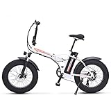 TypeBuilt Faltbares Elektrofahrrad Elektrisches Fahrrad 20 Zoll Elektrisches Fahrrad, Faltendes Elektrisches Fahrrad, Fetter Reifen Ebike, 48V 15AH,500W,Weiß