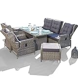 Green Spirit - Garten Sitzgruppe Bilbao - Braun, Polyrattan, für 7 Personen, Wetterfest, Gartenmöbel-Set mit 3-Sitzer Sofa, Tisch, 2 Sessel und 2 Hock