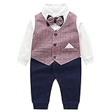 Famuka Baby Strampler Baby Jungen Smoking Anzug Spieler Taufe Hochzeit Partei Babykleidung (Rot, 66)