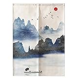 Fenteer Japanische Baumwolle Türvorhang Tür Vorhang Gardine Balkonvorhang Deko - Berge und Vögel-85x150