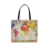 XiangHeFu Einkaufstasche Handtasche Mode Wiederverwendbare alte Grunge Weltkarte Lässig Damen mit großer Kap