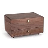 Doppellagige Nussbaum Schmuckschatulle mit Schublade für Frauen Mädchen Holz Flanellfutter Schmuckstück Organizer - massiver Messinggriff - Ohrring, Halskette, Ringhalter Aufbewahrungskoffer, 11,