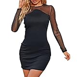 HHMY Weihnachtskleid Damen Kleid Glitzer Bodycon Schulterfrei Mesh Langarm Winterkleid Festlich Kleid Elegant Abendkleid Midi Cocktailkleid Partykleid Etuikleid Lässiges Minik