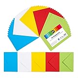 perfect ideaz 50 bunte Klapp-Karten DIN-A6 mit Brief-Umschlag 11 x 15,5 cm, nachhaltig in Deutschland hergestellt, Doppel-Karte in 5 Farben, blanko Set, zum Basteln für Post-, Glückwunsch & Gruß