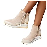 Hotberry Damen Stiefeletten Mode Plateau Stiefel Seitlicher Reißverschluss Plattform Damenstiefel Ankle Boots Hoch Keilabsatz Stiefeletten Beiläufige wasserdichte Plattform Frauen S