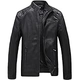 KJHD Men's Jacket Lederjacke Männer Casual Stehkragen Motorrad PU Ledermäntel Herren Herbst Winter Fleece Moto Biker Faux Jacken (Color : Black, Size : XXXL Code)