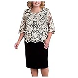 LOPILY Spitzenkleid Damen Große Größen Elegant Abendkleid für Mollige mit Blumendruck Zweilagig Cocktailkleider Kleid für Brautmutter Übergröße Edel Midikleid Plus Size Frauenk
