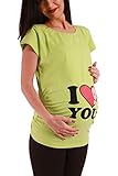 I Love You - Lustige witzige süße Umstandsmode mit Motiv Umstandsshirt für die Schwangerschaft T-Shirt Schwangerschaftsshirt, Kurzarm (Hellgrün, Large)