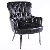 Phoenixarts Echtleder Stuhl Chesterfield Lederstuhl mit Armlehnen - Vintage Ledersessel Schwarz Sessel 669