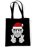 Coole Hipster-Einkaufstasche mit Weihnachtsmann-Motiv, schwarz, Einheitsgröß