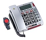 ELDAT Easywave Fon Alarm APF02, Hausnotruf Telefon mit Notrufarmband; schnurgebundenes Festnetztelefon mit Notrufknopf und Notruf Armband; Notruftelefon für Senioren; S