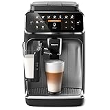 Philips 4300 Serie EP4346/70 Kaffeevollautomat, 8 Kaffeespezialitäten (LatteGo Milchsystem) Matt-Schwarz/Silber-lack