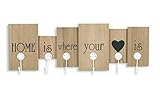 levandeo Wandgarderobe aus Holz mit 6 Haken in braun mit Schriftzug - Home is Where Your Heart is - 60x21x5 - Wanddekoration Dekoration Garderobe Wandhaken Wanddek