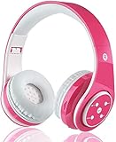 Kabellose Bluetooth Kopfhörer für Kinder Jugendliche ab 5 Kabelloser Kopfhörer Over Ear mit Lautstärkebegrenzung inkl. Radio on Ear drahtloser Faltbarer Kopfhörer mit Mikrofon HiFi Stereo (Pink)