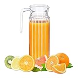 Relaxdays, klar Saftkrug 1 l, Gastro, Henkel, Glas, spülmaschinenfester Pitcher, Wasserkaraffe, Deckel, schmale Form, S