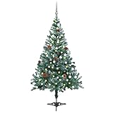 Catherinol Weihnachtsbaum Gefrostet mit LEDs Kugeln Zapfen Set, Tannenbaum, Nordmanntanne mit Holzständer, Weihnachtsdeko, 150